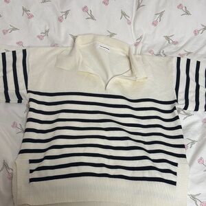 Aritzia Cream and Black Striped Top